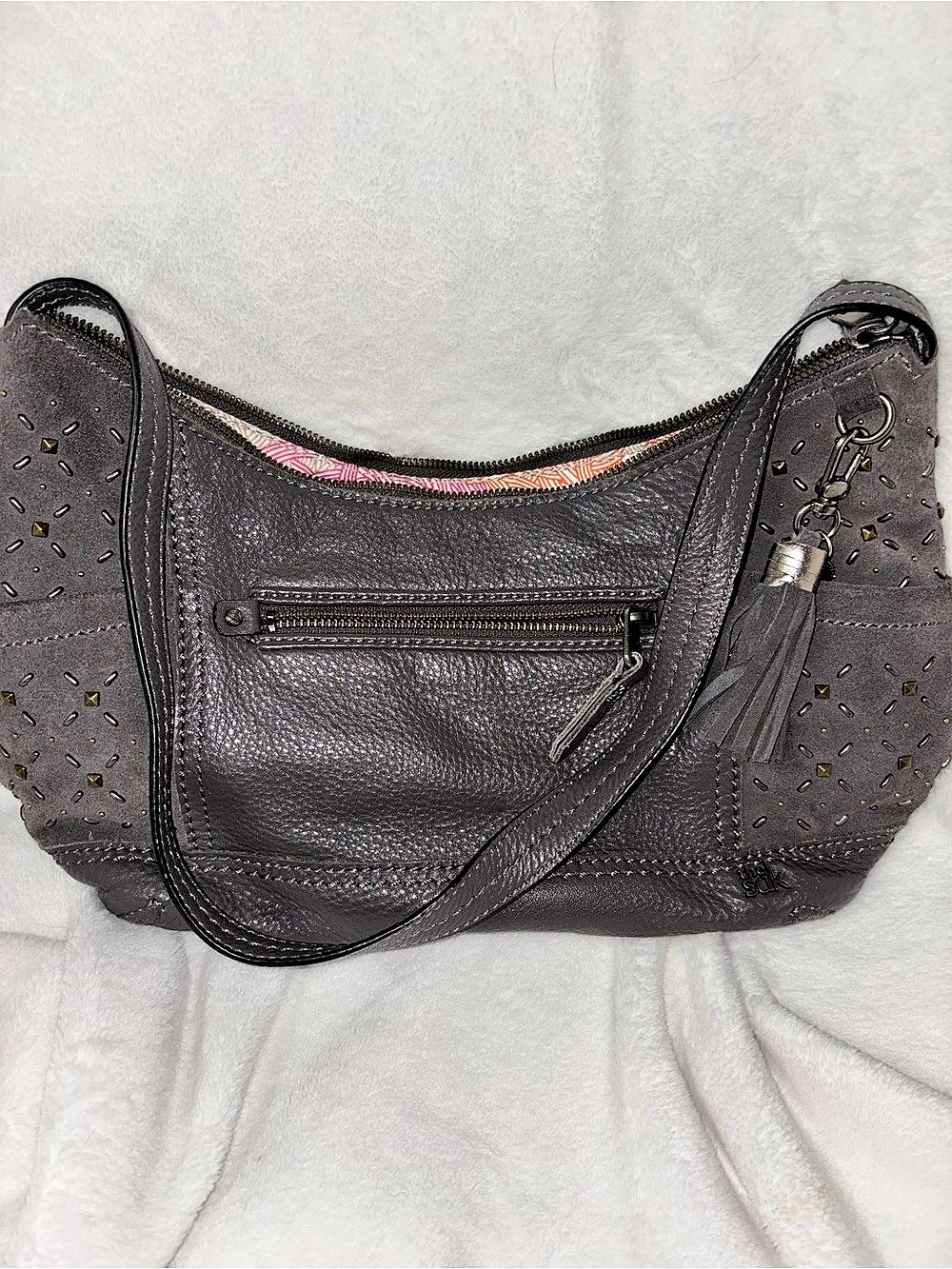 The Sak Leather Hobo Shoulder Bag Gray